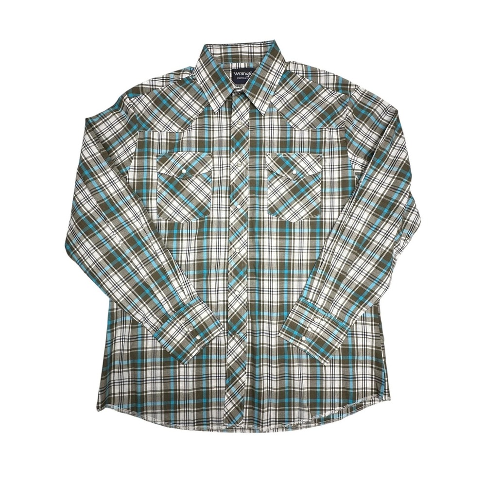 Wrangler Shirt Mens‎ Large Multicolor Plaid Pearl Snap Western Long Sleeve